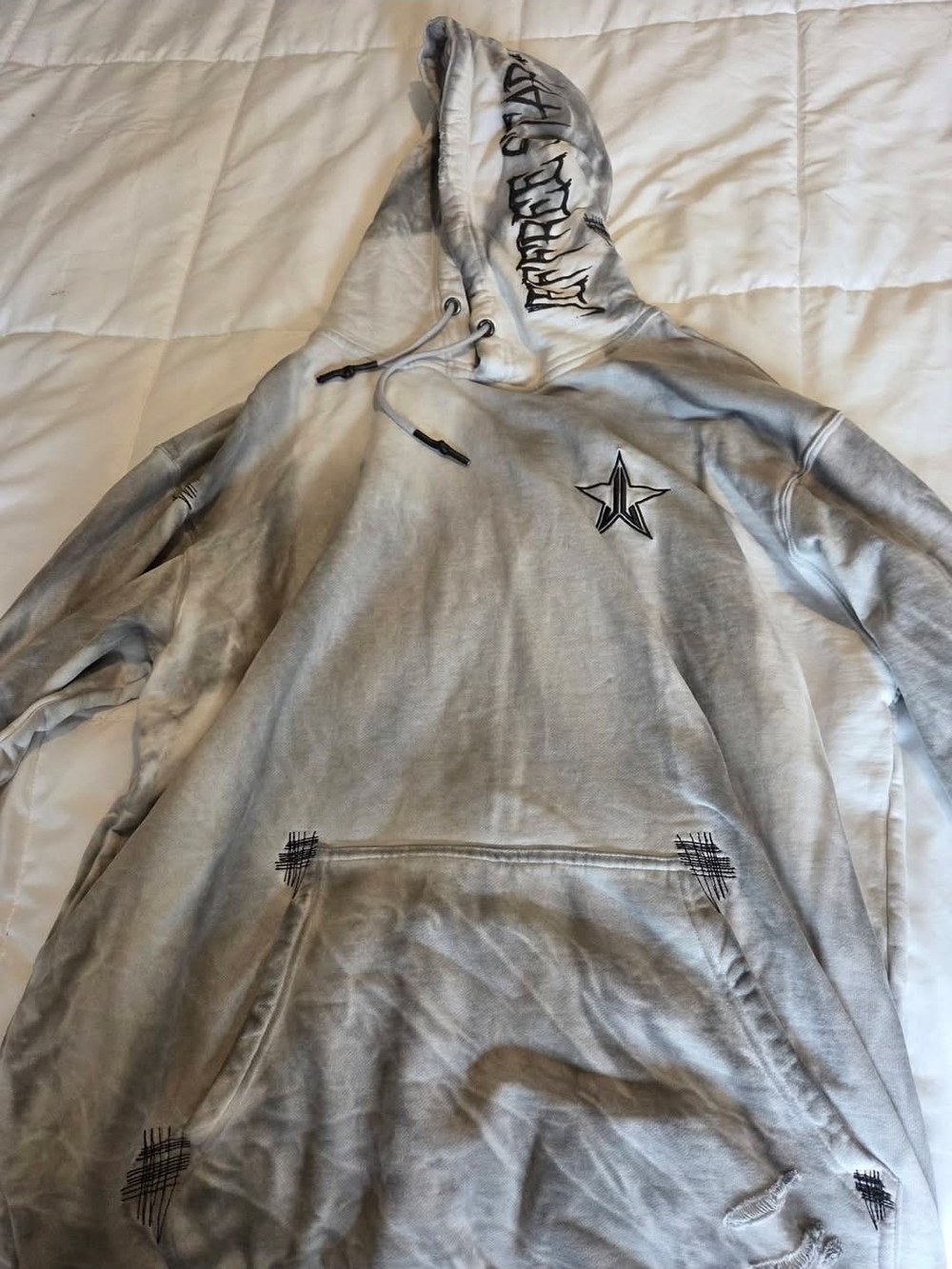 Jeffree Star Gray Distressed Graphic Hooded Sweatshirt